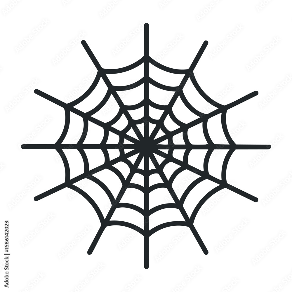 Poster symmetrical spider web design with intricate geometric patterns on white background. outline vector 