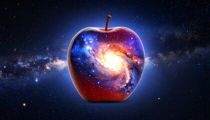 A red apple, inside view, revealing a galaxy