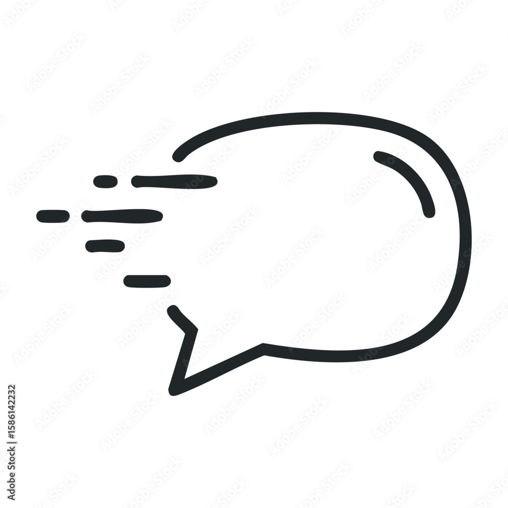Poster fast motion speech bubble icon symbolizing dynamic communication. outline vector illustration
