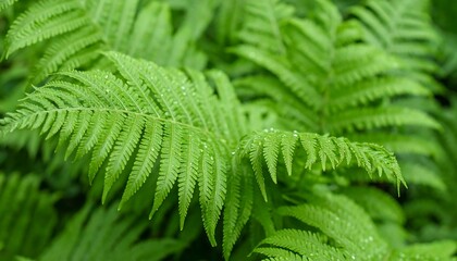 Close-up of lush green fern fronds