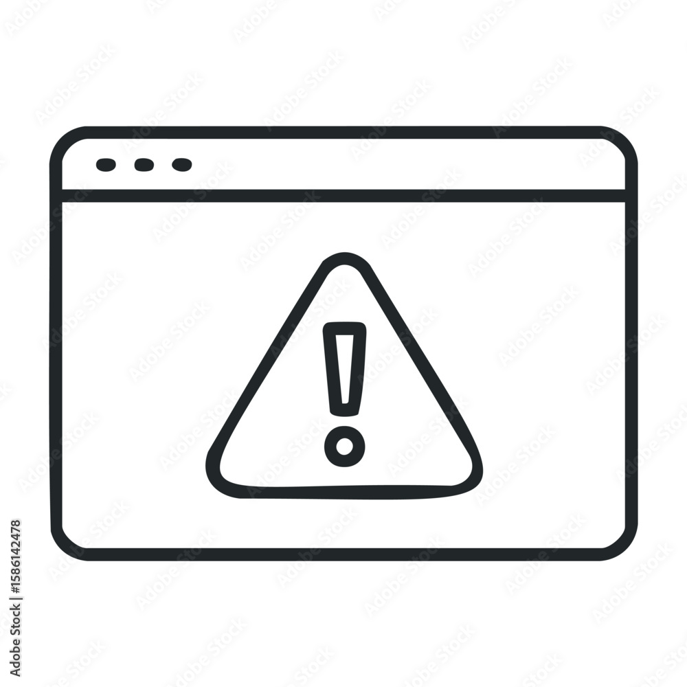 Poster simple alert symbol on computer window represents warning and caution. outline vector illustration