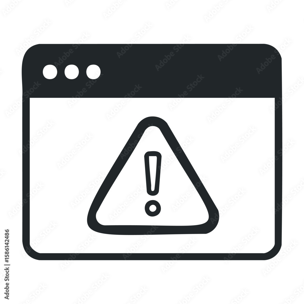 Aufkleber warning icon on web browser window displaying exclamation mark symbol. outline vector illustration