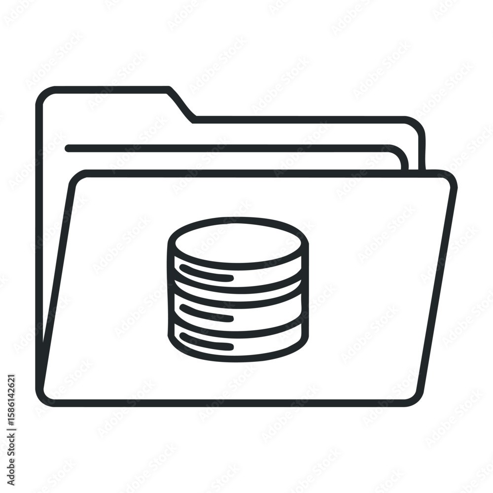 Aufkleber database icon on folder for data storage and organization management. outline vector illustration