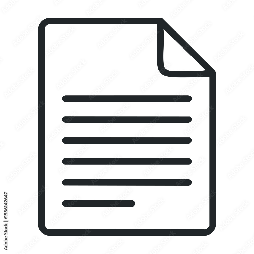 Poster document icon with text and folded corner in black outline style. outline vector illustration