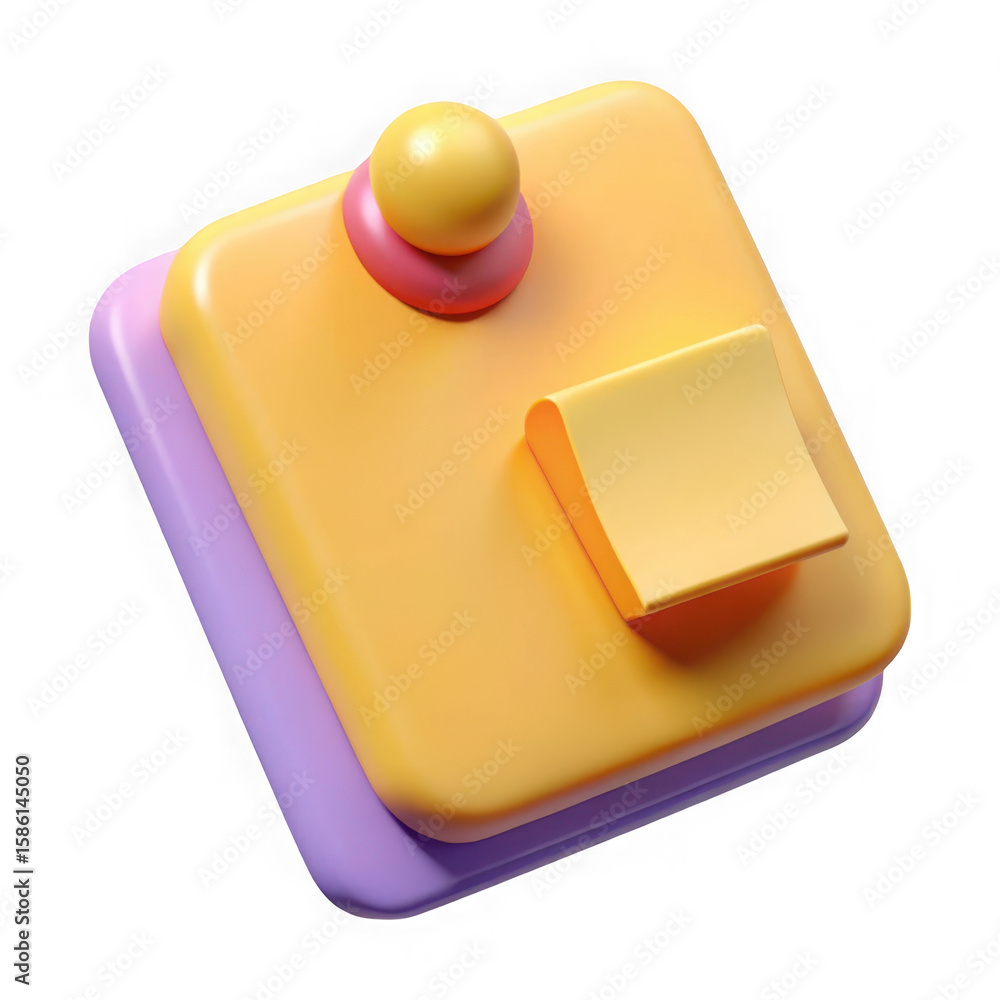 Poster abstract 3d render of stacked colorful shapes with a yellow sphere isolated on transparent backgroun