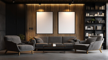Living Room with Two Poster Frames and Armchair