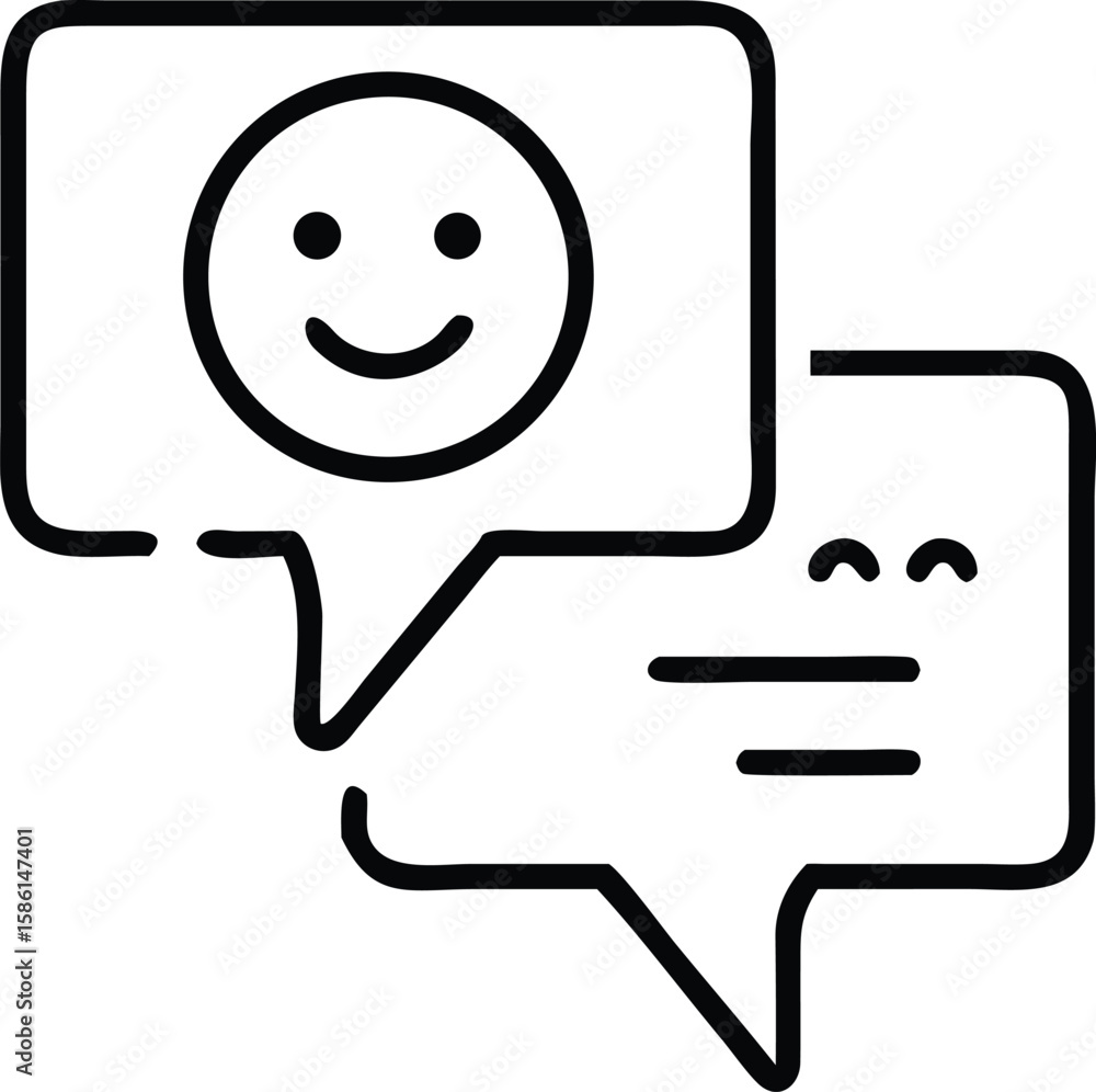 Poster two chat bubbles with different facial expressions line art vector