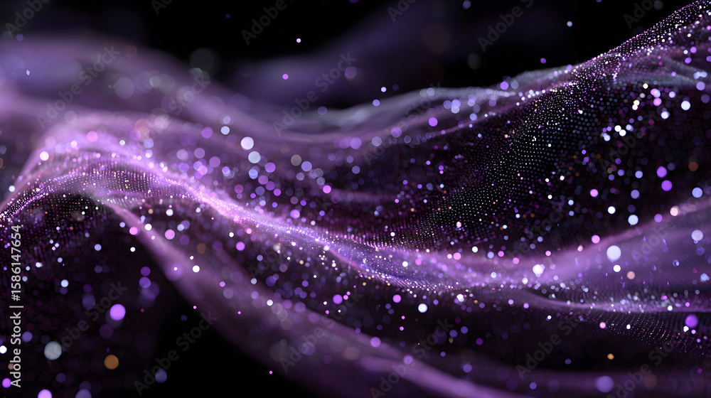 Poster abstract purple particle wave tech background big data flowing dots cinematic lighting