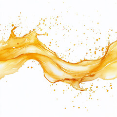 Dynamic flow of orange liquid with numerous splashes, abstraction. ?