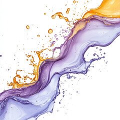 Dynamic splash of purple and orange liquid with droplets. Generative AI