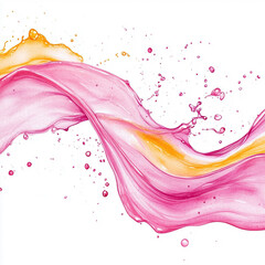 Harmonious merger of pink and orange liquid waves with splashes. Generative AI