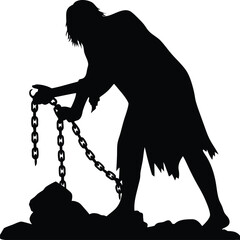 Ghoul dragging chains across rocky ground scary creepy monster haunted horror illustration, Ghoul dragging chains, Scary monster dragging, Haunted rocky ground

