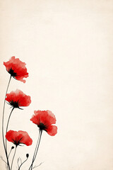 Obraz premium Red poppies on textured beige background. Concept of floral design, minimalist art.