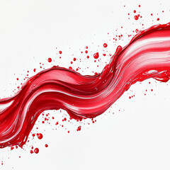 Dynamic splash of vibrant red liquid with droplets on white. Generative AI