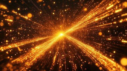 Fototapeta premium Golden Light Speed Tunnel Creating a Futuristic Energy Burst, Representing Moti Power, and High-Tech Themes