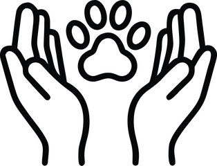 Obraz premium Two hands holding an animal paw print icon in simple line art
