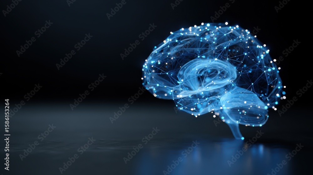 Poster a blue digital brain with glowing connections, representing the power of artificial intelligence and