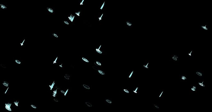 Raindrops falling on an invisible dark surface. Abstract animation.
