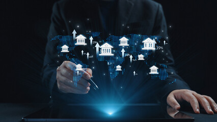 Online banking and digital banking innovation combining finance and technology, optimizing online...
