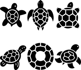 Simple Black and White Turtle Icons Set