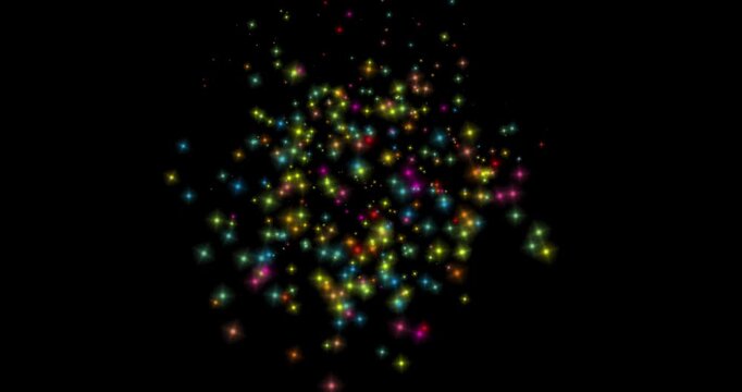 Multi-colored quadrangular particles falling into a heap. Abstract animation.