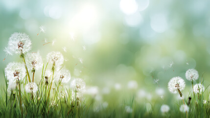 Fototapeta premium Spring Background with Flying Dandelions