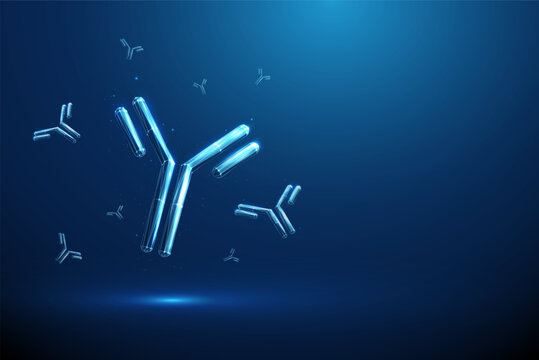 Abstract antibodies. Immunology, monoclonal therapies, biotechnology medicine, immune system, pharmaceutical concept. Low poly style