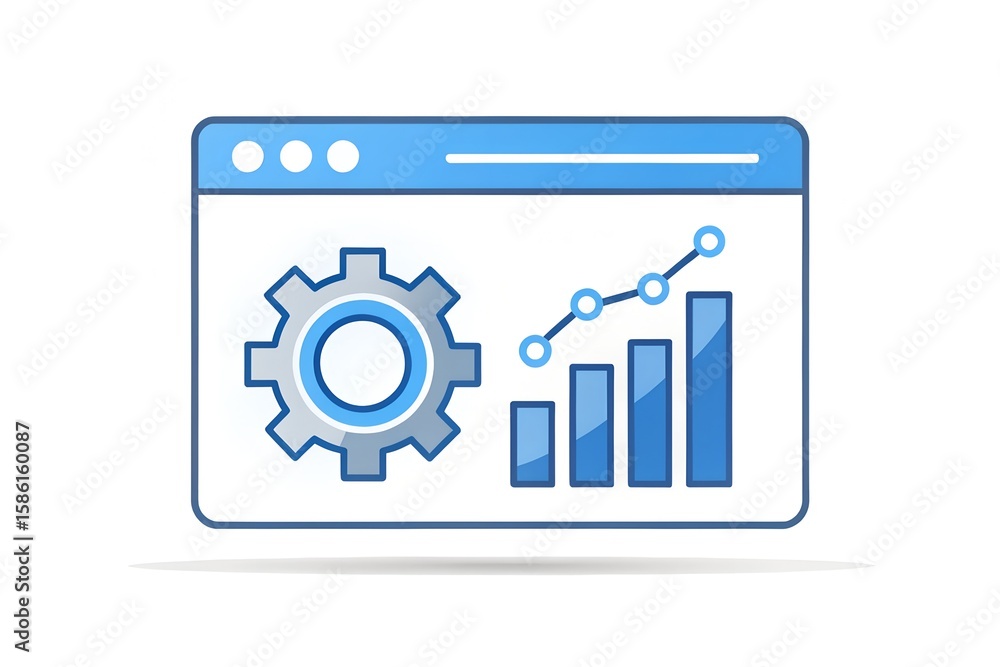 Aufkleber digital analytics and performance monitoring with gear and graph icons