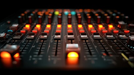 Abstract illuminated audio mixing console.