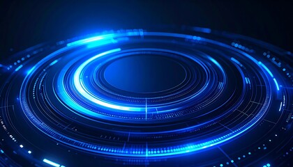 Circular, futuristic interface, glowing blue rings