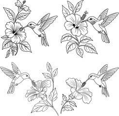 Fototapeta premium bird silhouette on branch, bird with flowers silhouette, bird on floral branch silhouette, bird and flower silhouette