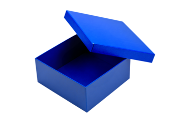 a blue box with a lid open on a white background
