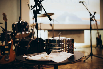Breaking bread ceremony in protestant church, tradition of breaking bread.