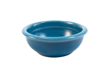 a blue bowl sitting on top of a white surface