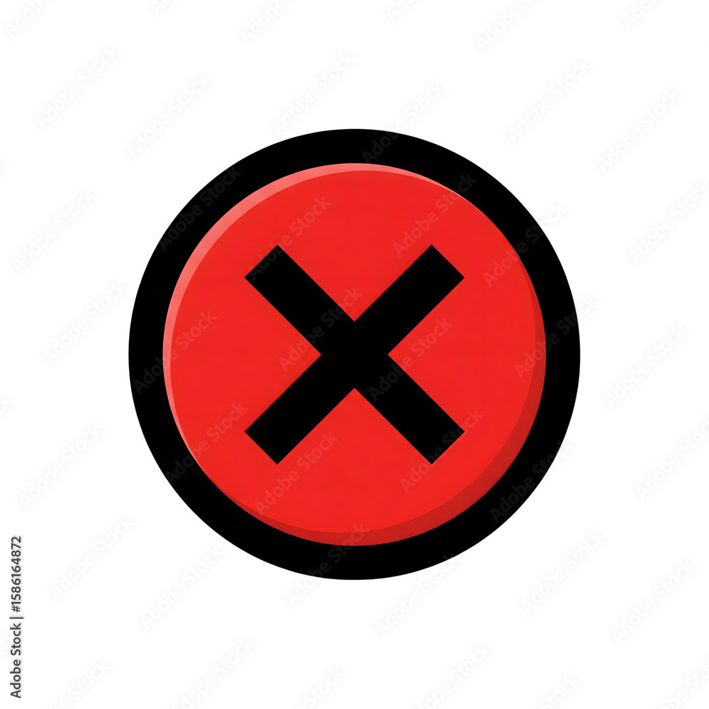 Poster red circle black x mark icon graphic design element isolated on a transparent background