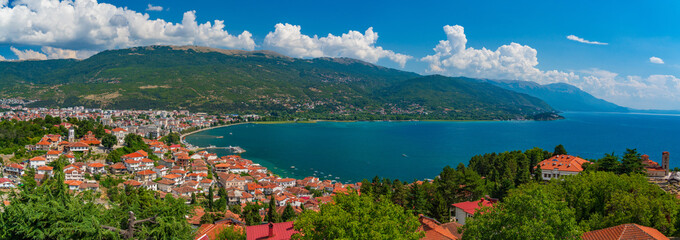 Panorama of Lake Ohrid and Ohrid City in North Macedonia