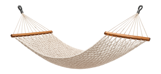Cotton rope hammock with wooden spreader bars for backyard lounging