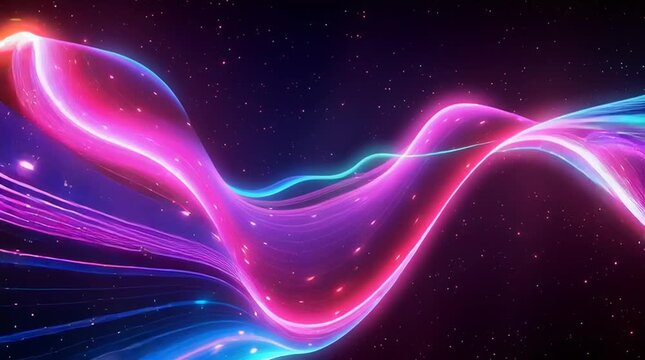 Illustration Abstraite de Lignes N&eacute;on Fluides et Lumineuses sur Fond Sombre