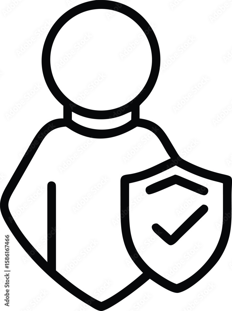 Poster user profile icon with security shield and checkmark outline illustration