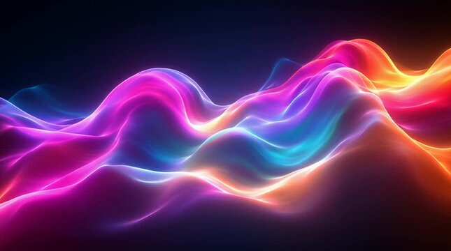 Illustration Abstraite de Lignes N&eacute;on Fluides et Lumineuses sur Fond Sombre