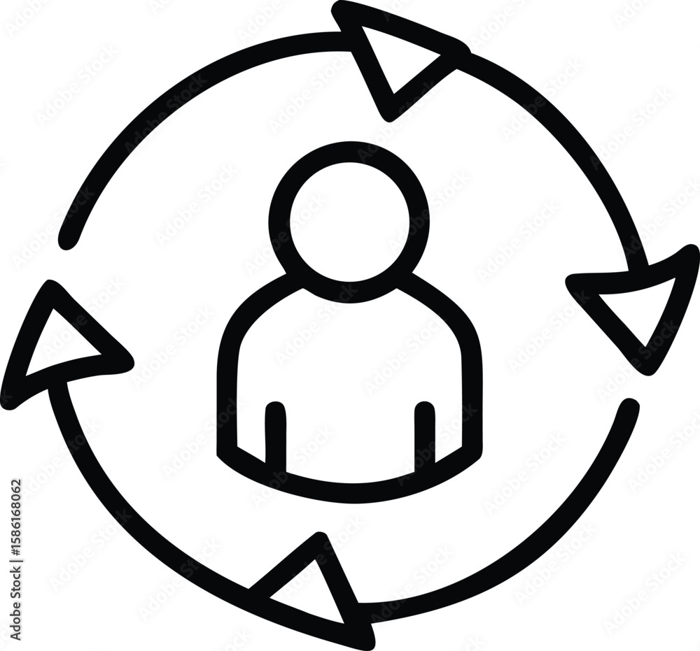 Aufkleber user with circular arrows outline icon for process, workflow, or feedback