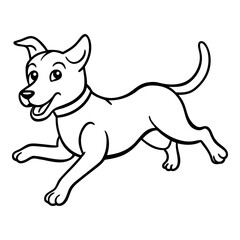 Energetic Cartoon Dog Mid-Stride with Bright Eyes - Clean Vector Outline for Educational and Commercial Use
