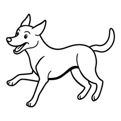 Playful Cartoon Dog Running with Joyful Expression - Minimalist Black and White Vector Illustration for Children's Content