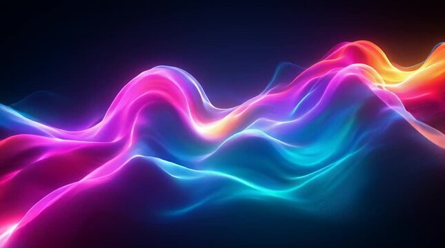Illustration Abstraite de Lignes N&eacute;on Fluides et Lumineuses sur Fond Sombre