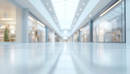 Obraz premium Blurry Empty Mall: Deconstructed Wallpaper, Elegant Office Setting, Bright Supermarket, Bokeh Holiday Backdrop, Plentiful Copyspace For Card Or Website Design.