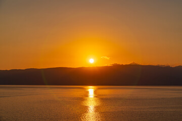 Naklejka premium Sunset at Lake Ohrid in North Macedonia