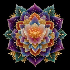 Golden edge mandala with glowing petals high resolution picture