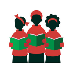 Kids Singing Christmas Carols With Songbooks Silhouette