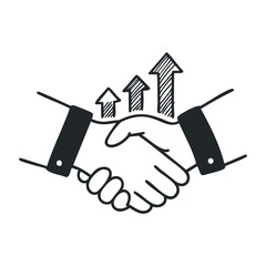 Handshake and arrows illustration symbolizing business growth and partnership. Hand drawn vector illustration