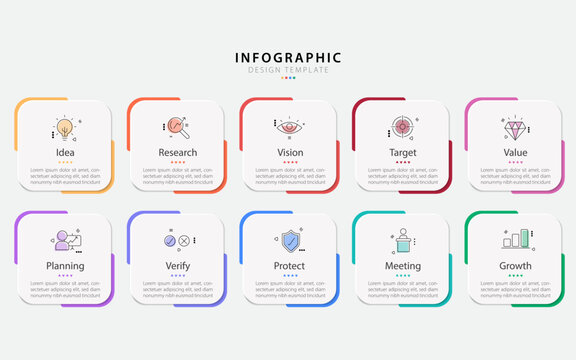 Infographic 10 step timeline journey, calendar Flat simple infographics design template. presentation graph. Business concept with 10 options, number vector illustration.
